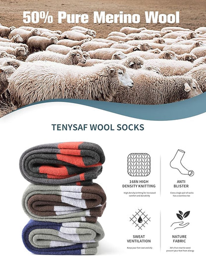 Wool Hiking Socks for Men - Women Lightweight Crew Merino Wool Socks with Cushion for Camping Hunting Work,4 pack