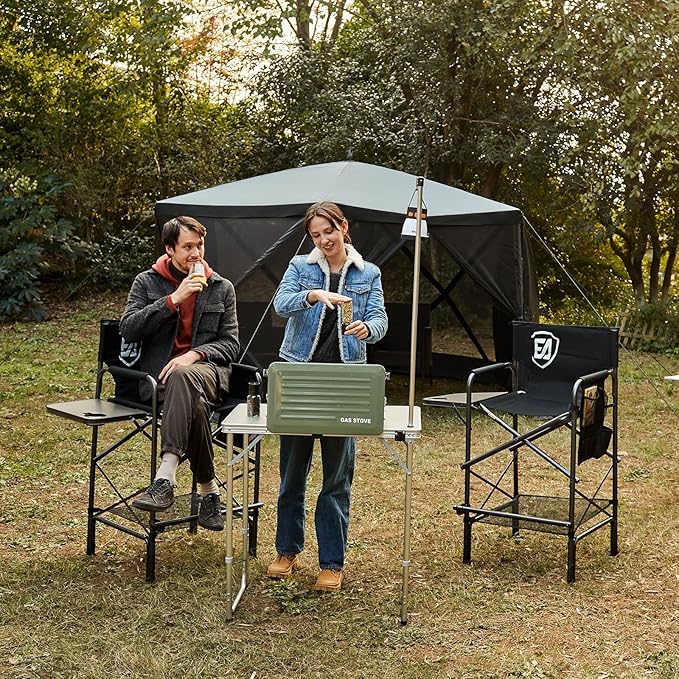 EVER ADVANCED 30.7" Seat Height Directors Chair for Makeup Artist with Side Table Easy Get in Out for Elderly Tall Camping Chair Supports 350lbs Black