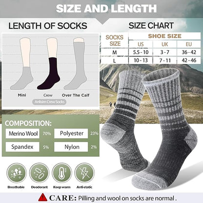 Anlisim Merino Wool Hiking Socks for Women Thermal Winter Warm Boot Work Cushion Socks 5 Pairs