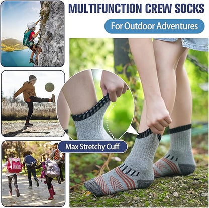 EBMORE Kids Merino Wool Hiking Socks Thermal Winter Warm Thick Boys Toddlers Girls Cushion Crew Socks 6 Pairs