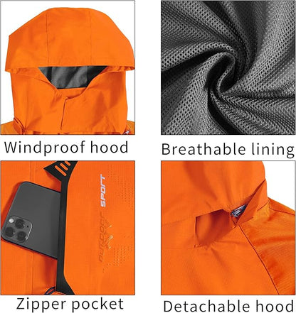 TEZO Mens Rain Jacket Waterproof with Hooded Hiking Coat Lightweight Windbreaker