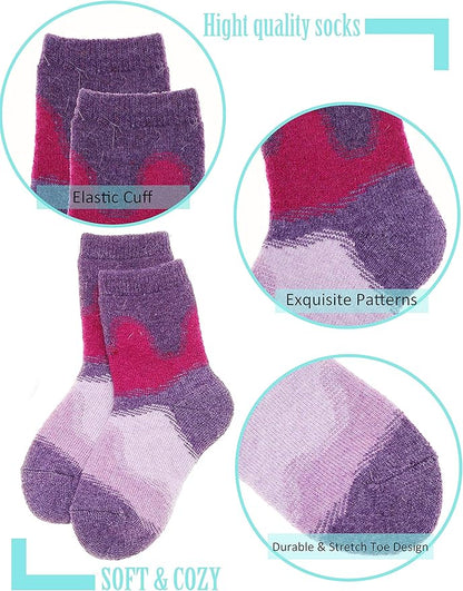EBMORE Kids Merino Wool Hiking Socks Thermal Winter Warm Thick Boys Toddlers Girls Cushion Crew Socks 6 Pairs