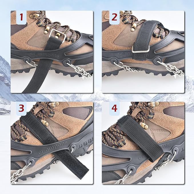 TRIWONDER Crampons for Boots Shoes Traction Ice Cleats Snow Grips Anti Slip Stainless Steel Micro Spikes for Hiking Fishing Walking Climbing Jogging Mountaineering