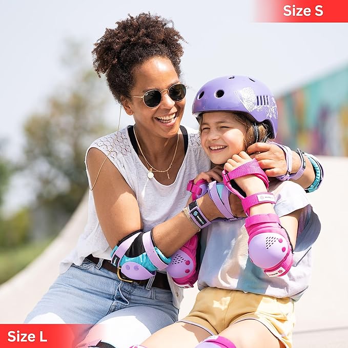 SKATEWIZ Skateboard Pads Protective Gear Set for Kids and Adults - Smash - Roller Skate Pads [6pc] with Wrist Guards - Skating Protective Gear - Roller Derby