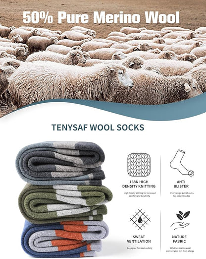 Wool Hiking Socks for Men - Women Lightweight Crew Merino Wool Socks with Cushion for Camping Hunting Work,4 pack