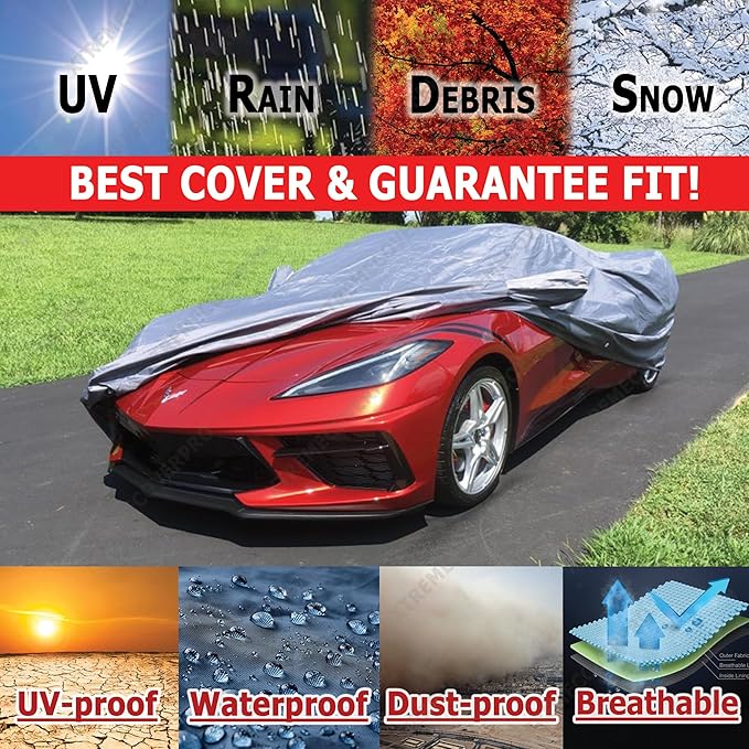 Custom FIT Car Cover fits 2020 2021 2022 2023 2024 2025 Chevy Corvette C8 XTREMECOVERPRO Diamond Series Grey