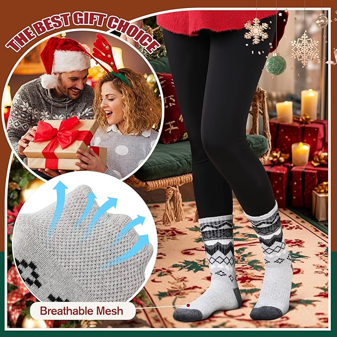 EBMORE Womens Merino Wool Hiking Socks Thermal Warm Winter Crew Cushion Work Boot Outdoor Socks 5 Pairs