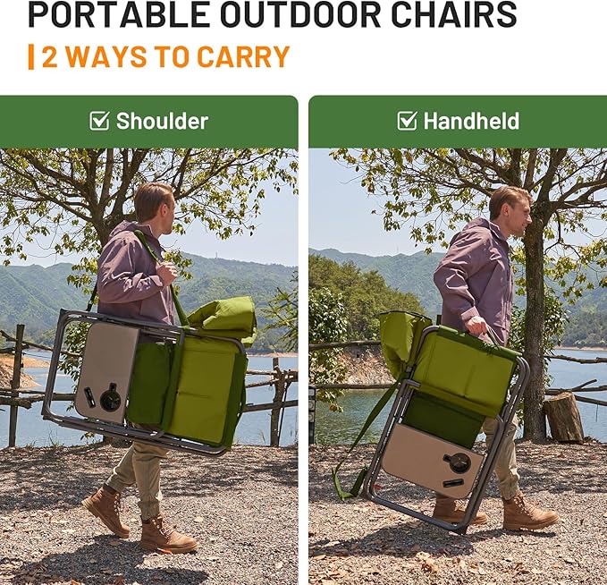 Timber Ridge XXL Director’s Chair – Heavy Duty Folding Chair with Side Table, 500 lb Capacity, Extra Wide Padded Seat for Camping, Sports, Beach, Patio, and Outdoor Use, Green