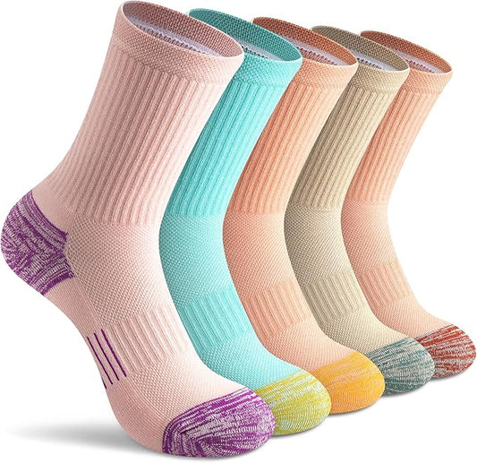 Gonii Women Athletic Crew Socks 5-6 Pairs - Comfort & Cushioned for Running, Hiking, Sports Arch Compression Socks