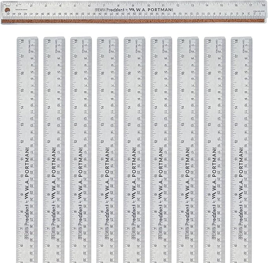 Breman Precision Metal Ruler 18 Inch Cork Back – 10 Pk Stainless Steel Straight Edge, Flexible Non-Slip Metal Ruler with Cork Backing – Imperial & Metric for Crafting, School, Workshop & Home Use