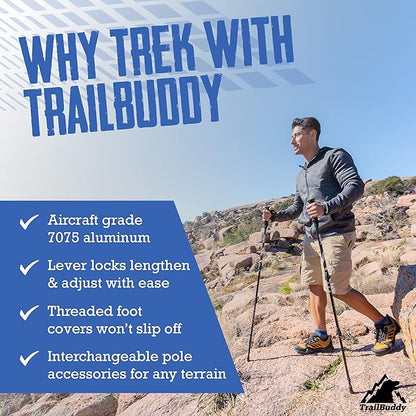 TrailBuddy Trekking Poles – Lightweight 7075 Aluminum Hiking Poles for Women, Men & Seniors – Collapsible Walking Sticks for Travel, Trails & Balance