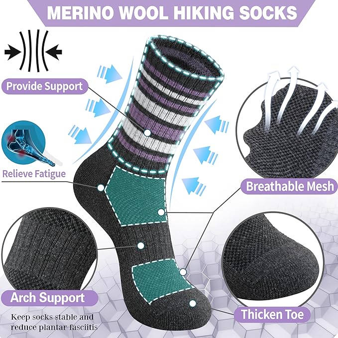 EBMORE 5 Pairs Womens Merino Wool Hiking Socks Thermal Warm Winter Boot Crew Cushion Work Gift Socks