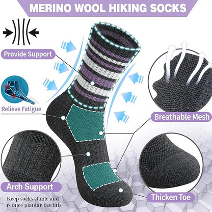 EBMORE 5 Pairs Womens Merino Wool Hiking Socks Thermal Warm Winter Boot Crew Cushion Work Gift Socks