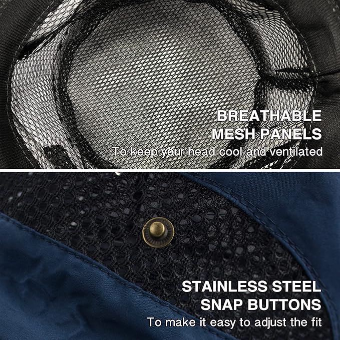 Men's Sun Hat Outdoor UPF50+ Mesh Wide Brim Bucket Safari Cap Foldable Waterproof Boonie Fishing Hats