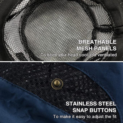 Men's Sun Hat Outdoor UPF50+ Mesh Wide Brim Bucket Safari Cap Foldable Waterproof Boonie Fishing Hats
