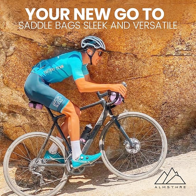 ALMSTHRE Signature Bike Saddle Bag – Violet | 0.5L Bike Seat Bag (3" x 5.25" x 2") | Water-Resistant Ripstop, Waterproof Zipper, Internal Pocket | Durable Under Seat Storage