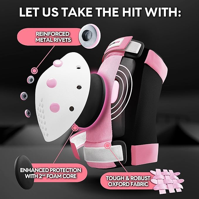 SKATEWIZ Skateboard Pads Protective Gear Set for Kids and Adults - Smash - Roller Skate Pads [6pc] with Wrist Guards - Skating Protective Gear - Roller Derby