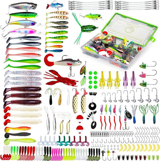 232PCS Fishing Kit - Tackle Box with Lures, Spinner Baits, Bait, Bass & Trout Lures, Accessories & Gear