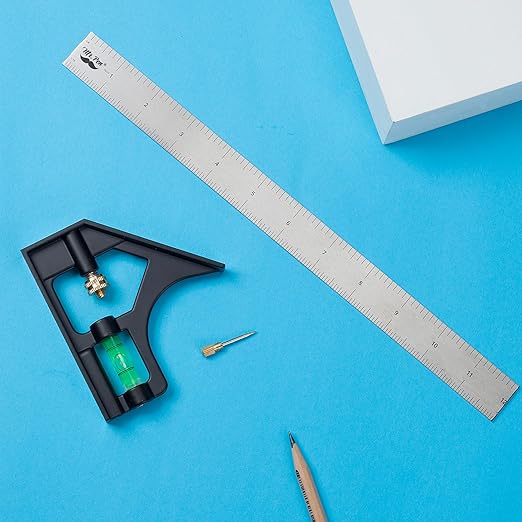 Mr. Pen- Combination Square Set, 12", Blue, Combo Square, Carpentry Tools, Carpenter Square, Woodworking Tools and Accessories, T Ruler