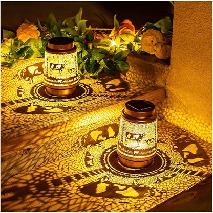 Cow Solar Lanterns Outdoor Waterproof Hanging Solar Lights Cow Gifts for Women Men Metal Decorative LED Cow Lanterns for Garden Decor,Yard,Patio,Lawn,Tabletop,Pathway,Landscape, Brown