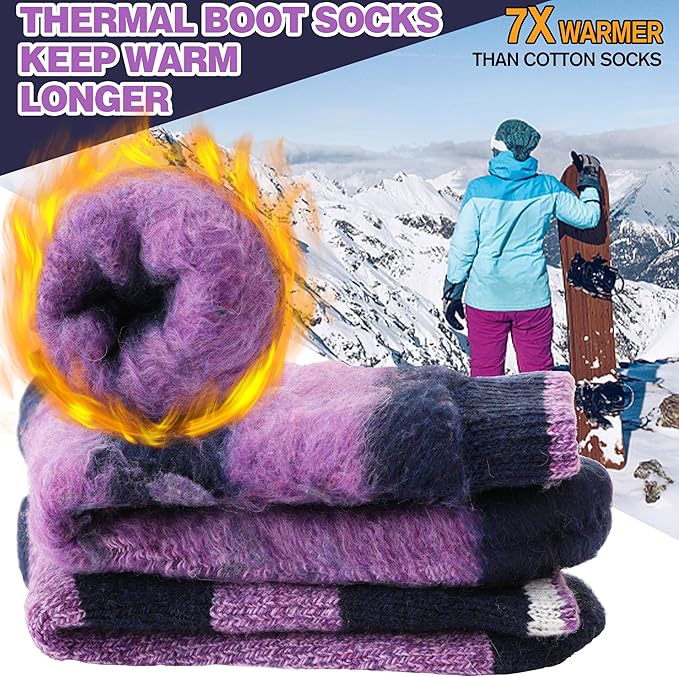 MOGGEI 3 Pairs Thermal Winter Socks for Women & Men Thick Extra Warm Insulated Ski Boot Socks for Cold Weather