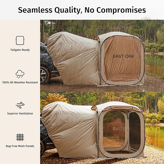 East Oak SUV Tailgate Tent Extension | Camping Shade for SUV, Truck & Hatchback | Windproof & Waterproof Canopy for Outdoor Adventures | Designed for 6x6 FT East Oak Camping Tent