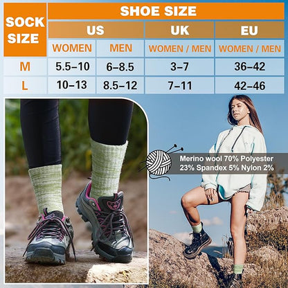 EBMORE Merino Wool Thermal Warm Socks Thick Winter Hiking Cozy Crew Comfy Cushioning Socks 4 Pairs for Women Men