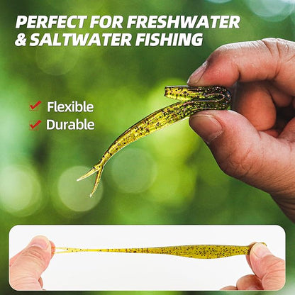 Forked Tail Soft Baits- Realistic Jerk Bait & Fluke Action Soft Lures for Bass, Trout & Crappie - Versatile Freshwater & Saltwater Fishing Bait (2.75"-5")