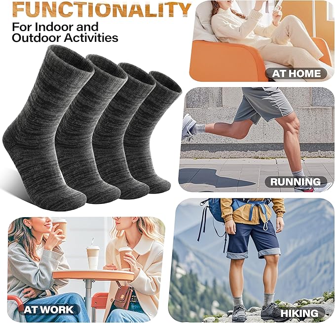 Anlisim Merino Wool Warm Boot Hiking Socks Thermal Extra Thick Winter Cozy Crew Comfy Cushioning Work Women Men Socks 4 Pairs