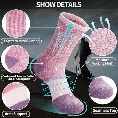 Anlisim Merino Wool Hiking Socks for Women Thermal Winter Warm Boot Work Cushion Socks 5 Pairs