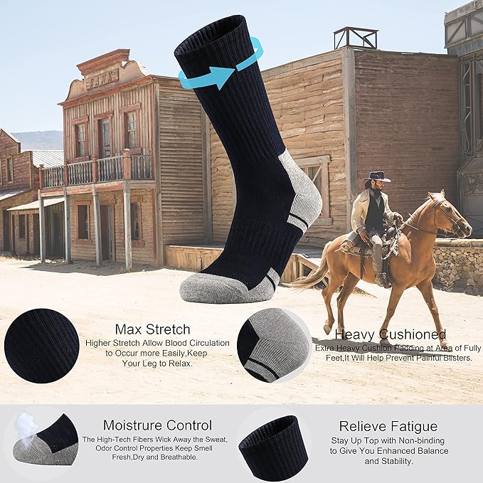 Ortis Men's Cotton Cushion Crew Socks Moisture Wicking Breathable Thick Warm Thermal for Athletic Heavy Duty Work Boot