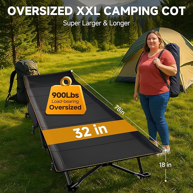 ABORON Oversized Folding Camping Cot for Adults, Double Layer 1200D, 500lb Capacity, Heavy Duty Guest Cot with Mat & Carrying Bag for Indoor & Outdoor Use