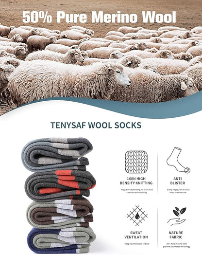 Wool Hiking Socks for Men - Women Lightweight Crew Merino Wool Socks with Cushion for Camping Hunting Work,4 pack