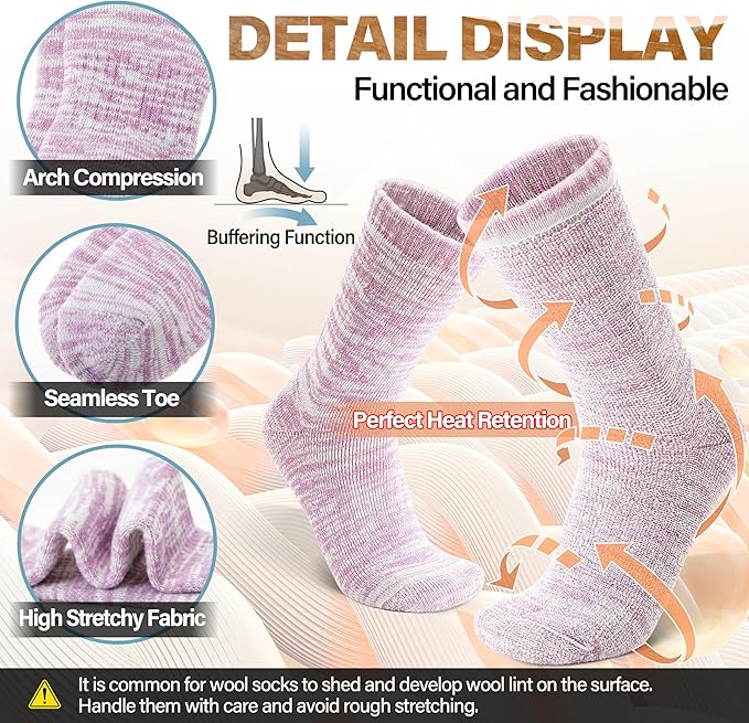 Anlisim Merino Wool Warm Boot Hiking Socks Thermal Extra Thick Winter Cozy Crew Comfy Cushioning Work Women Men Socks 4 Pairs