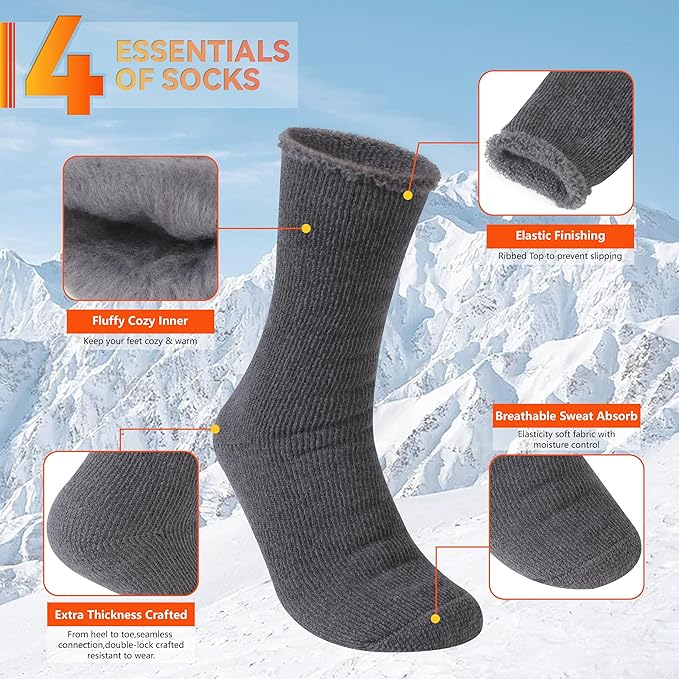 Sunew Warm Thermal Socks 4 Pack, Mens Womens Winter Heated Outdoor Skiing Thermal Socks