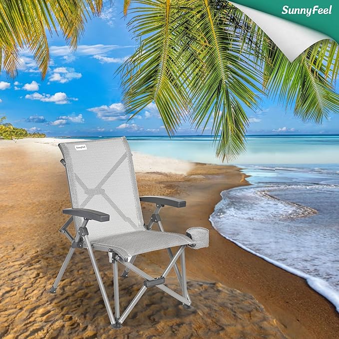 SUNNYFEEL Ergonomic High-Back Camping Chair - 1 Second Folding Chair with 500lbs Capacity, Breathable Back Support for Outdoor, Lawn, Hiking, Fishing (Grey)