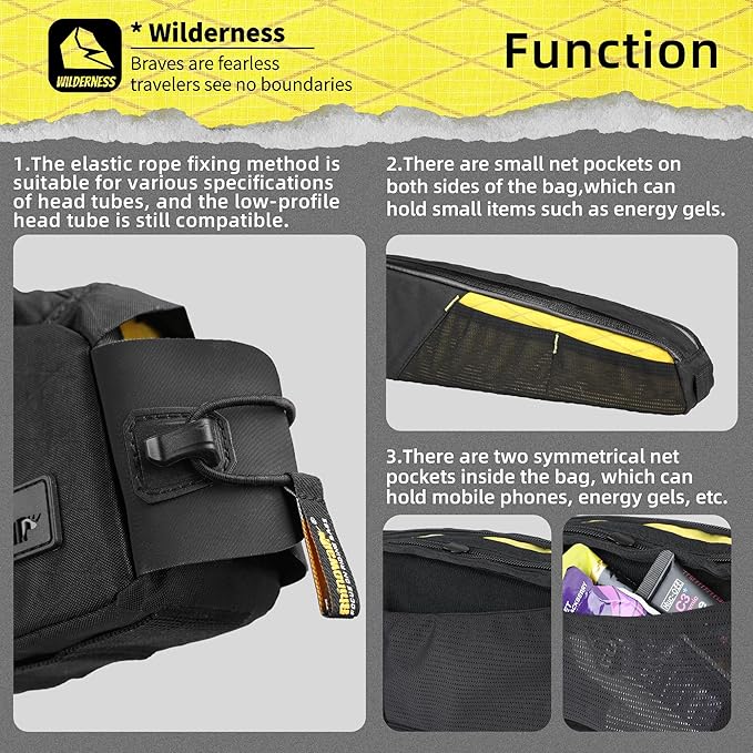 Rhinowalk Bike Frame Bag 2.1L, Waterproof Front Tube Bag with Dual Compartments, YKK Zipper, Phone Storage & Cable Port – Fits Most Bikes – Black