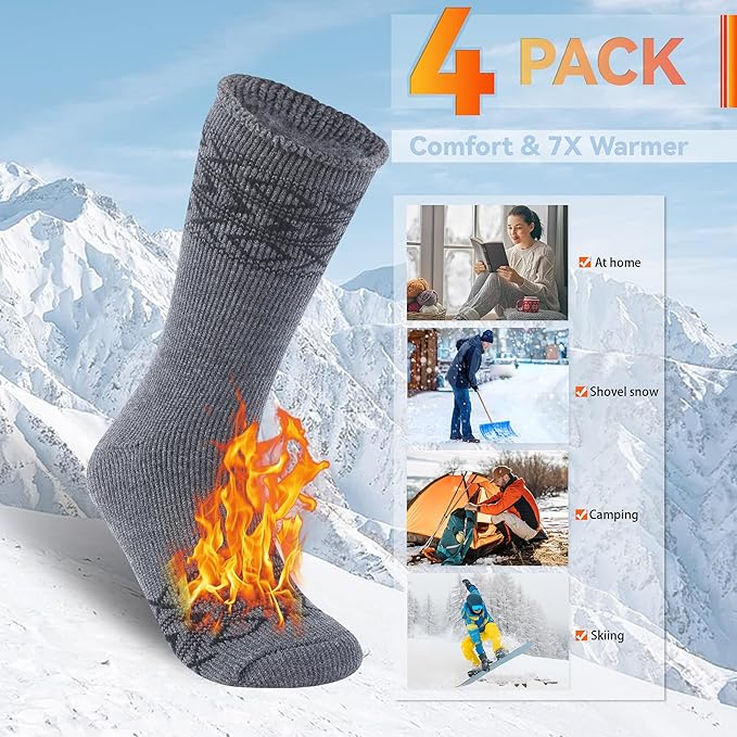 Sunew Warm Thermal Socks 4 Pack, Mens Womens Winter Heated Outdoor Skiing Thermal Socks