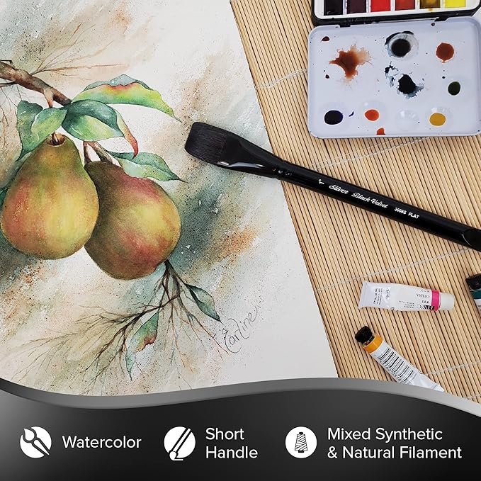 Silver Brush Limited BV-3058S Black Velvet Short Handle 2pc Stroke Set, Mixed Filament Brushes with Very Soft Tips, Professional Artist Painting Set for Watercolors, Gouache, Dyes & Silk Painting