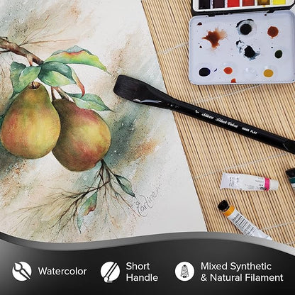 Silver Brush Limited BV-3058S Black Velvet Short Handle 2pc Stroke Set, Mixed Filament Brushes with Very Soft Tips, Professional Artist Painting Set for Watercolors, Gouache, Dyes & Silk Painting