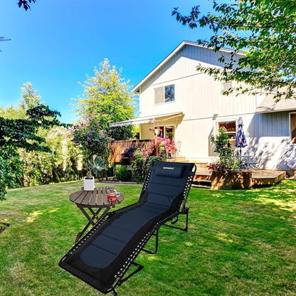 Outdoor Folding Lounge Chair Padded for Adults 264Ibs Patio Chaise Lounge Chair for Outside Adjustable 5-Position Reclining Beach Chair with Pillow Pocket