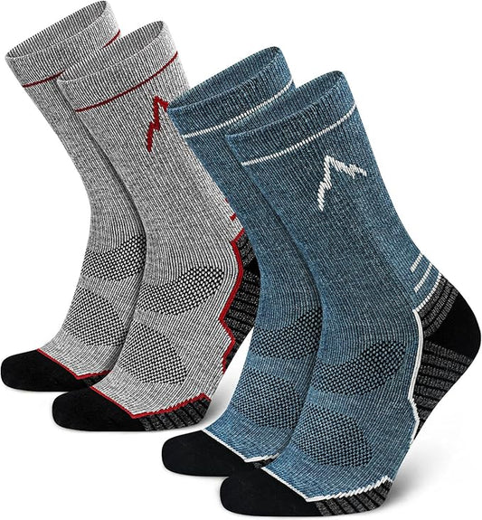 SIXDAYSOX Mens Merino Wool Hiking Socks, Moisture Wicking Cushioned Hiking Socks for Outdoor Trekking Cycling, 2 Pairs