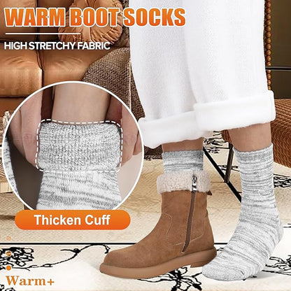 EBMORE Merino Wool Thermal Warm Socks Thick Winter Hiking Cozy Crew Comfy Cushioning Socks 4 Pairs for Women Men