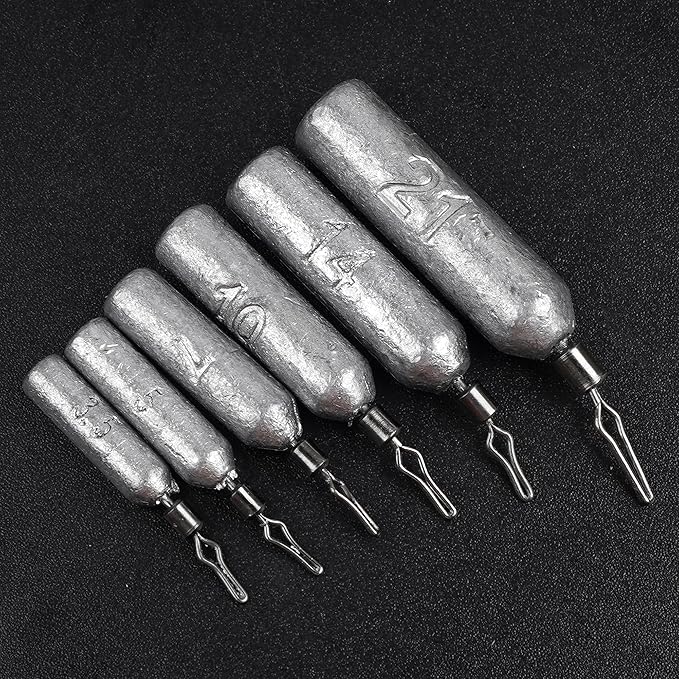 30 Pack Fishing Drop Shot Weights Lead Fishing Weights Pencil Skinny Sinkers with Barrel Swivels for Freshwater Bass Fishing