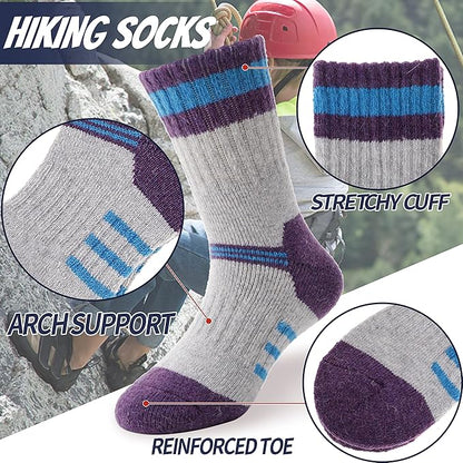 EBMORE Kids Merino Wool Hiking Socks Thermal Winter Warm Thick Boys Toddlers Girls Cushion Crew Socks 6 Pairs