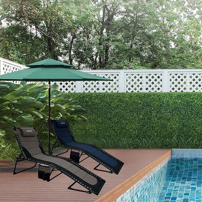 Outdoor Folding Lounge Chair Padded for Adults 264Ibs Patio Chaise Lounge Chair for Outside Adjustable 5-Position Reclining Beach Chair with Pillow Pocket