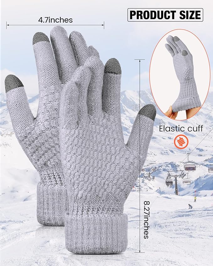 Geyoga 2 Pairs Women's Winter Touch Screen Gloves Soft Warm Fleece Lined Knit Elastic Cuff Winter Texting Gloves