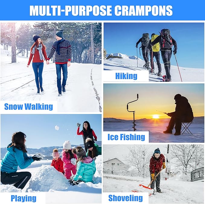 Ice Cleats Crampons for Shoes and Boots Non Slip Ice Grippers 9 Studs Snow Traction Cleat Crampons for Hiking Boots Women Men Winter Walking Hiking Ice Fishing Gear