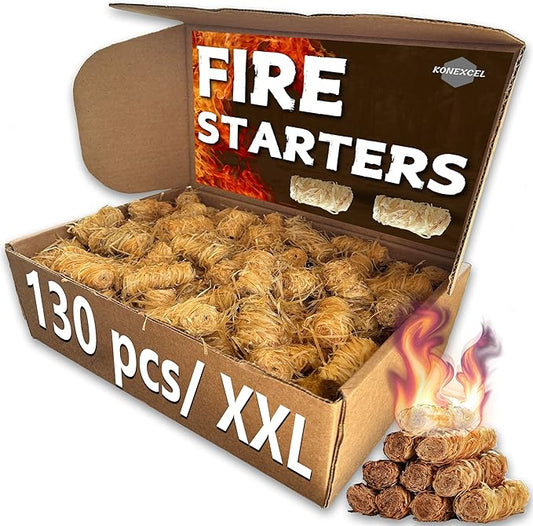 130 pcs Large Fire Starters, Natural Fire Starter for Campfires, Firestarters for Grill & Chimney Charcoal Starter. Firestarter Fireplace, Grilling, BBQ, Pellet Stove, Wood, Fire Pit, Smoker