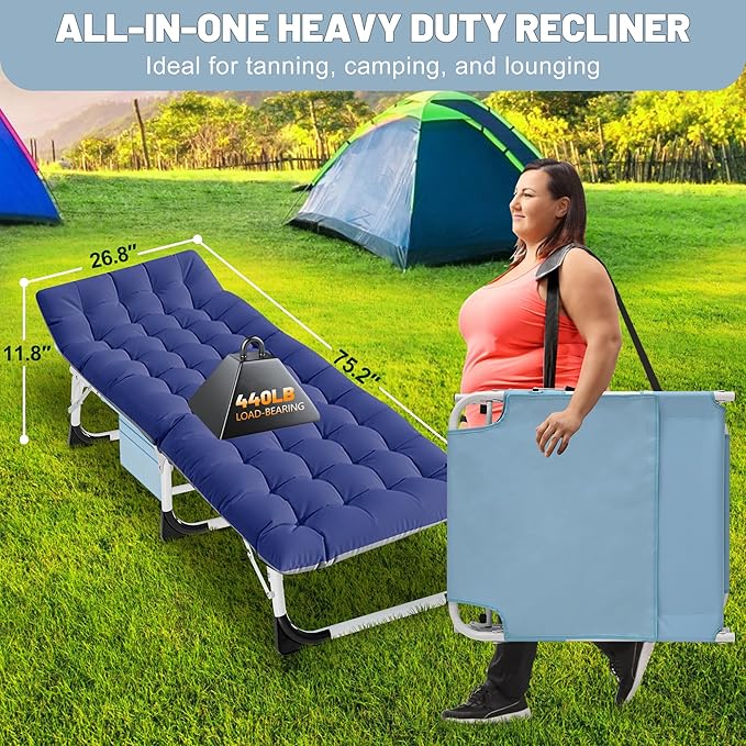 Slsy Folding Camping Cot for Adults with Pad, Padded Portable Sleeping Cots, Camp Bed with Carry Bag for Outdoor Travel, Beach, Hiking